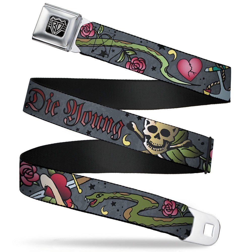 1333 Seatbelt Belt - Live Hard Die Young Gray - 1.0" Wide - 20-36 Inches in